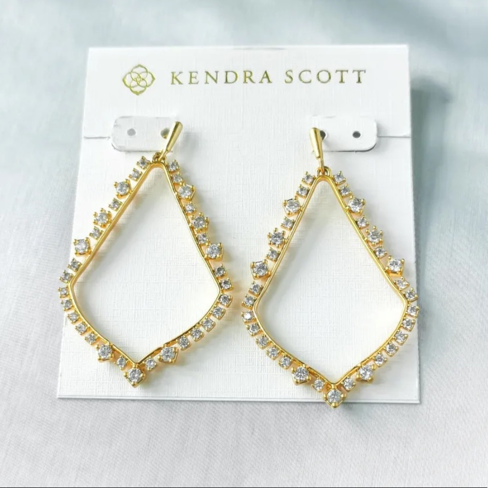 Kendra Scott Sophee Crystal Vintage Gold Drop Earrings - Picture 2 of 5